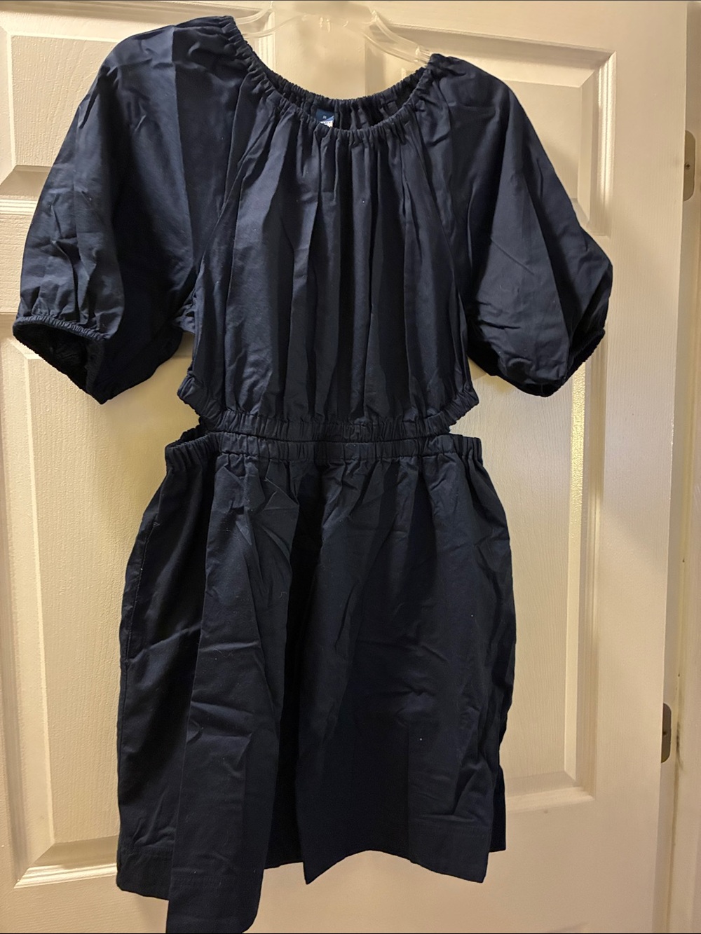Old Navy Dark Navy Elastic Waist Dress w/Puff Detail and cut out sides, pockets